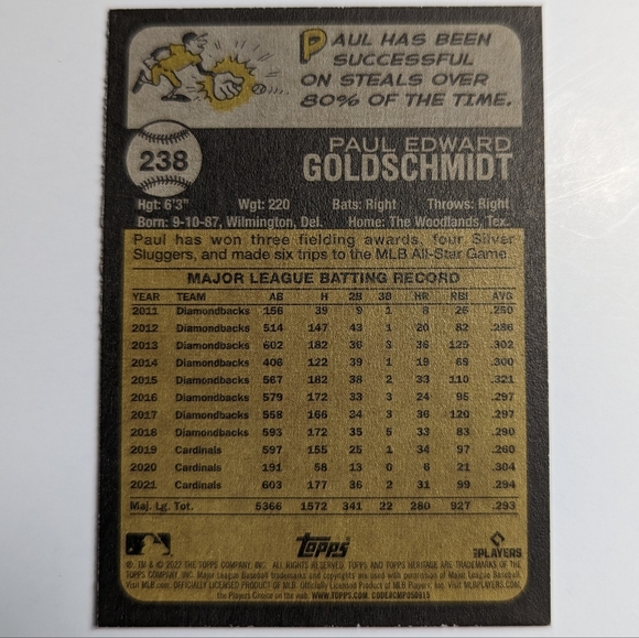 Paul Goldschmidt - 2022 Topps Heritage baseball card - Picture 2 of 2